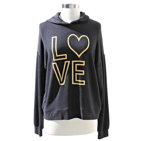 Marled Tops - Marled Women's Black Hoodie Sweatshirt Love Graphic Size Medium